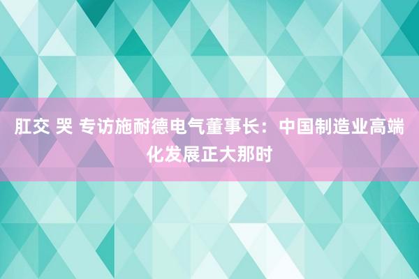 肛交 哭 专访施耐德电气董事长：中国制造业高端化发展正大那时