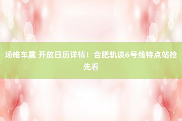 汤唯车震 开放日历详情！合肥轨谈6号线特点站抢先看